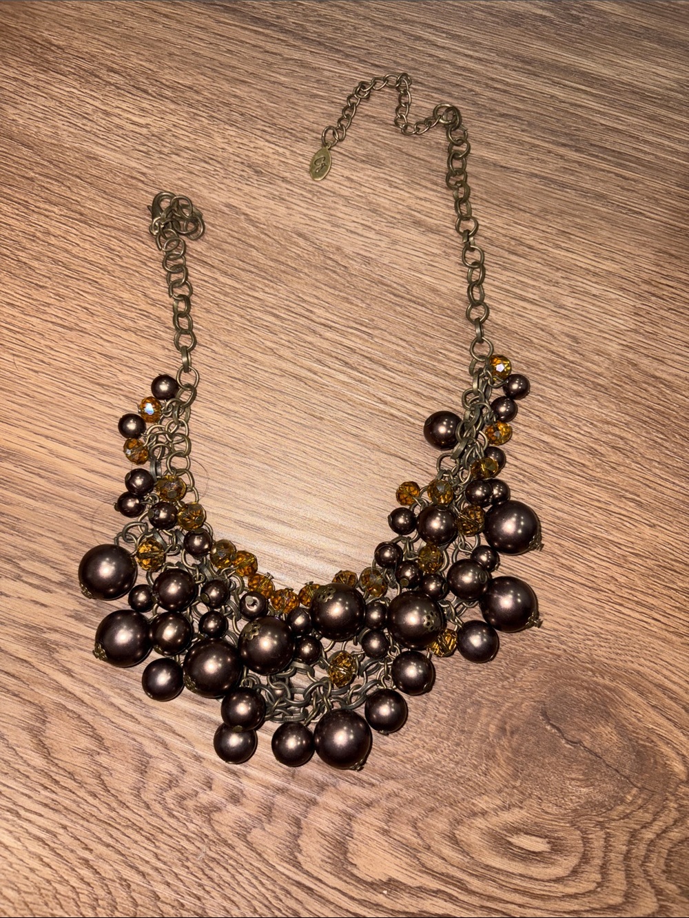 21-Women's Statement Pearl Cluster Necklace - Bronze and Amber